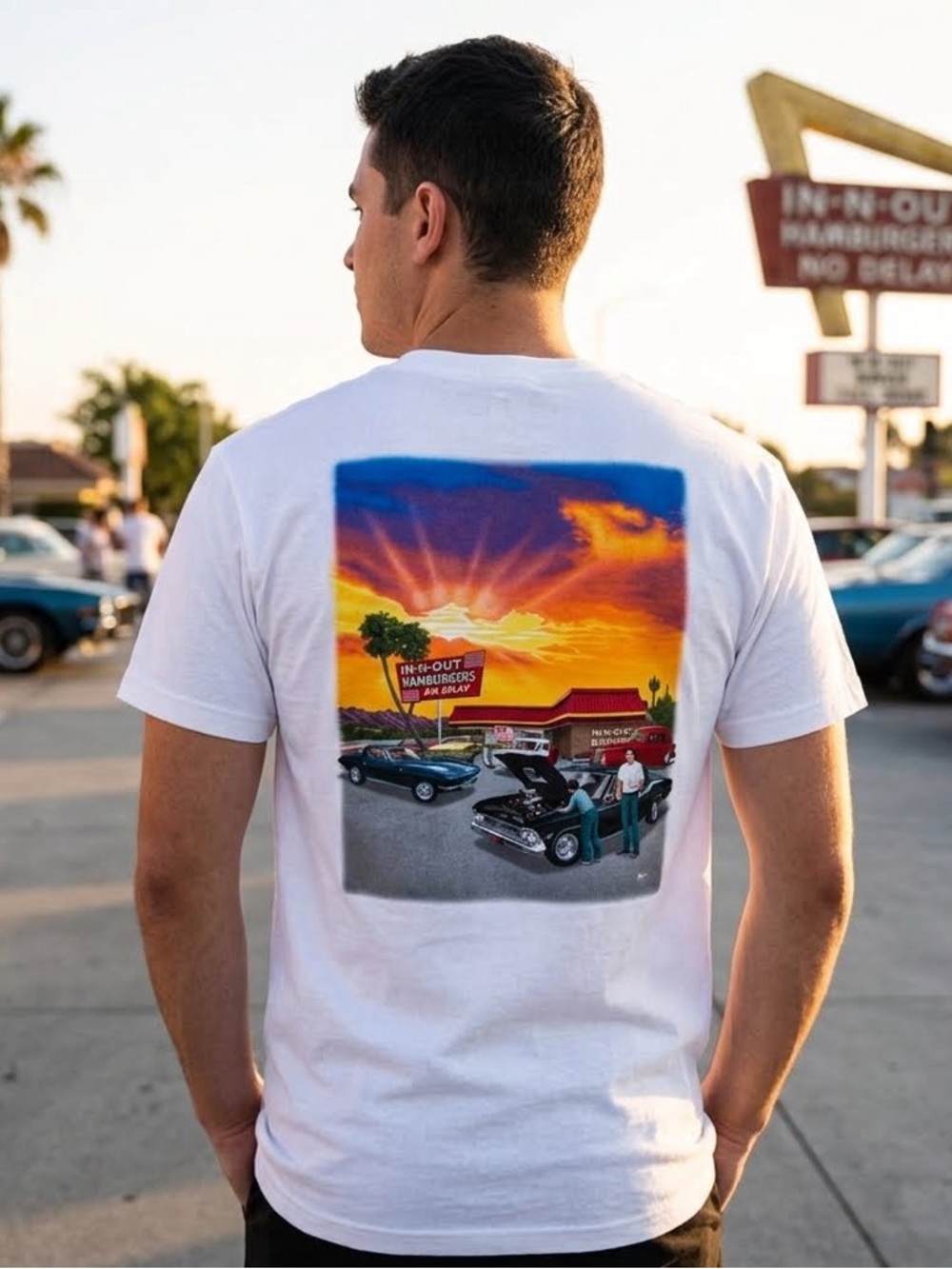 Vintage 2005 In-N-Out Burger Shirt XL White Hot Rod Muscle Car Mike Rider NWOT
